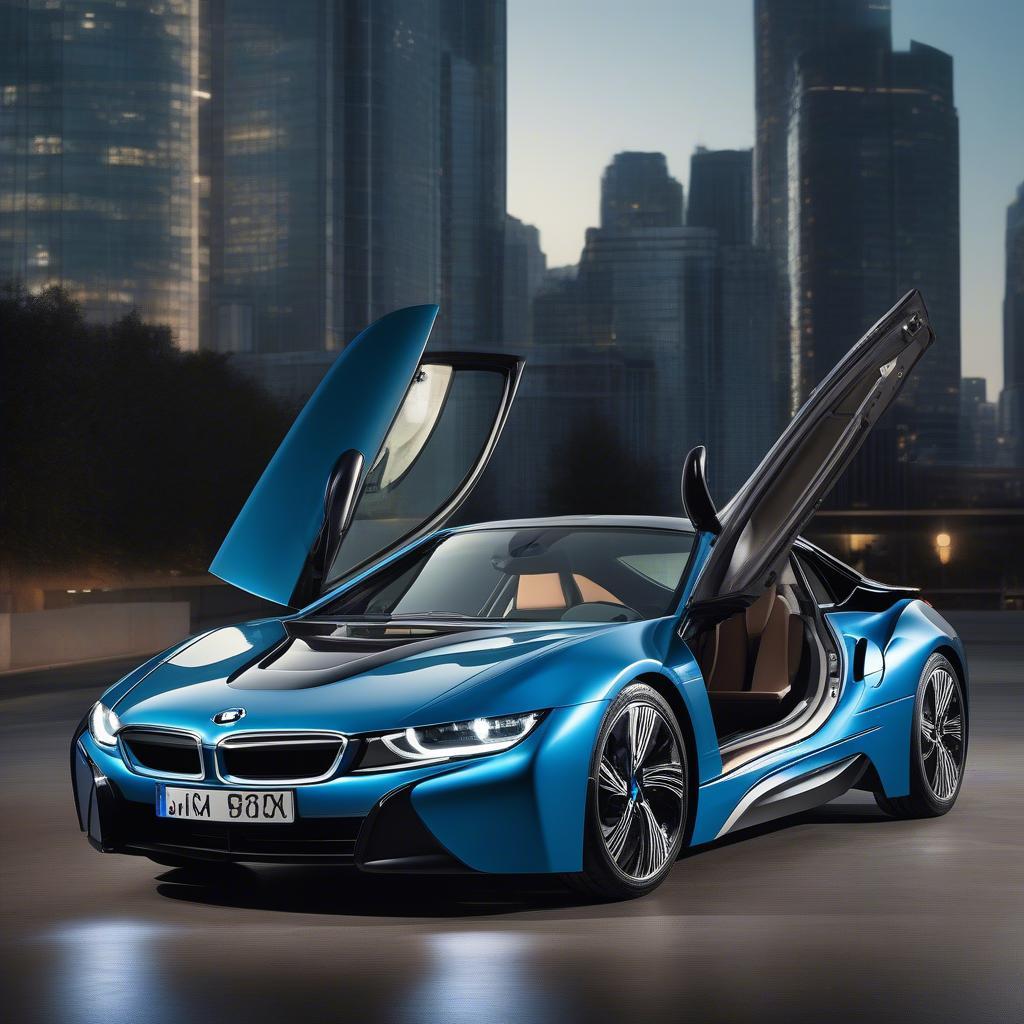 BMW i8 Xanh Cửa Cánh Chim Độc Đáo