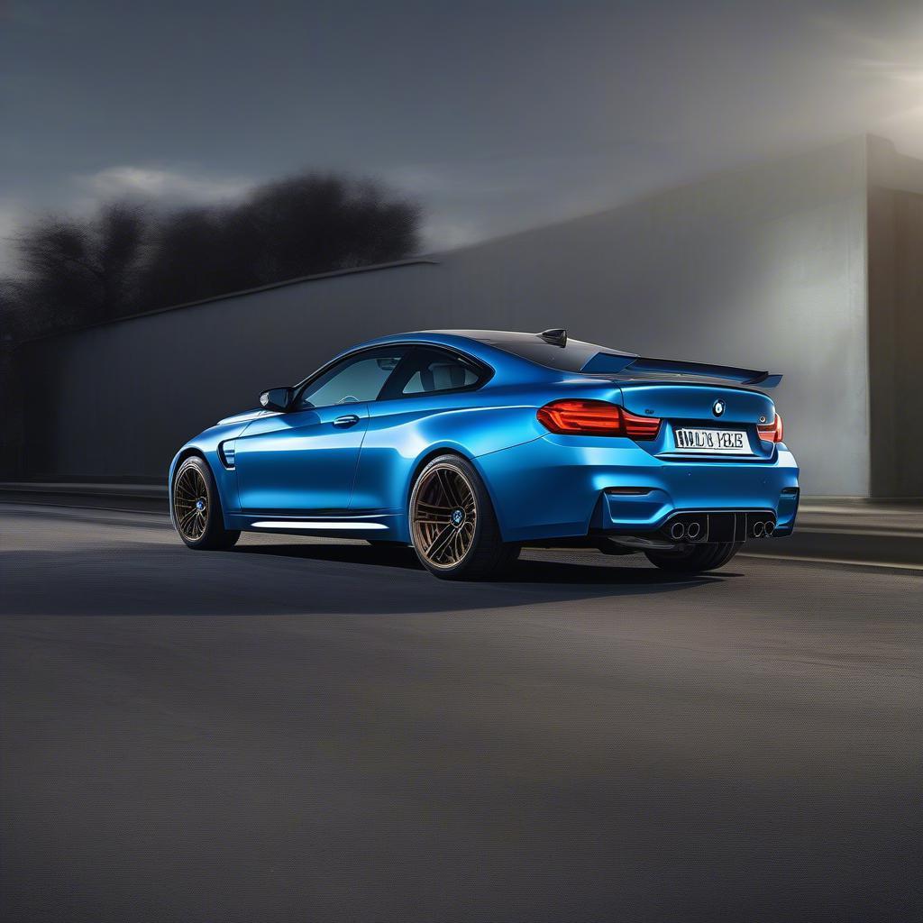 BMW M4 GT màu xanh dương đậu bên đường, khoe vẻ đẹp mạnh mẽ và cá tính.