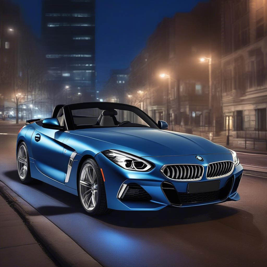 BMW Z4 màu xanh dương dưới ánh đèn đêm