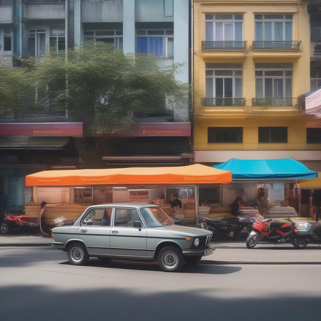 Bánh mì Việt Nam và xe BMW trên đường phố