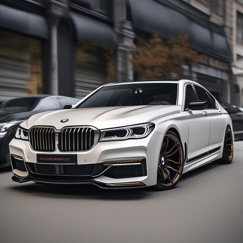 Cá nhân hóa BMW 760Li với body kit: Hình ảnh BMW 760Li với body kit được cá nhân hóa, thể hiện màu sắc và các chi tiết độc đáo.