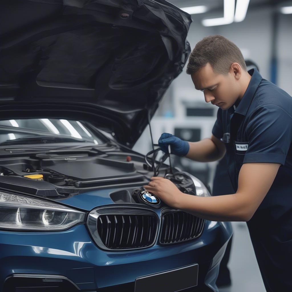 Kỹ thuật viên BMW đang làm việc với công nghệ tiên tiến