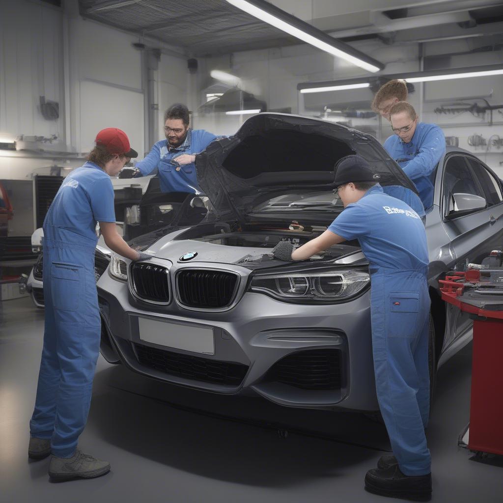 Học viên BMW Apprenticeships Leeds đang thực hành tại xưởng dịch vụ