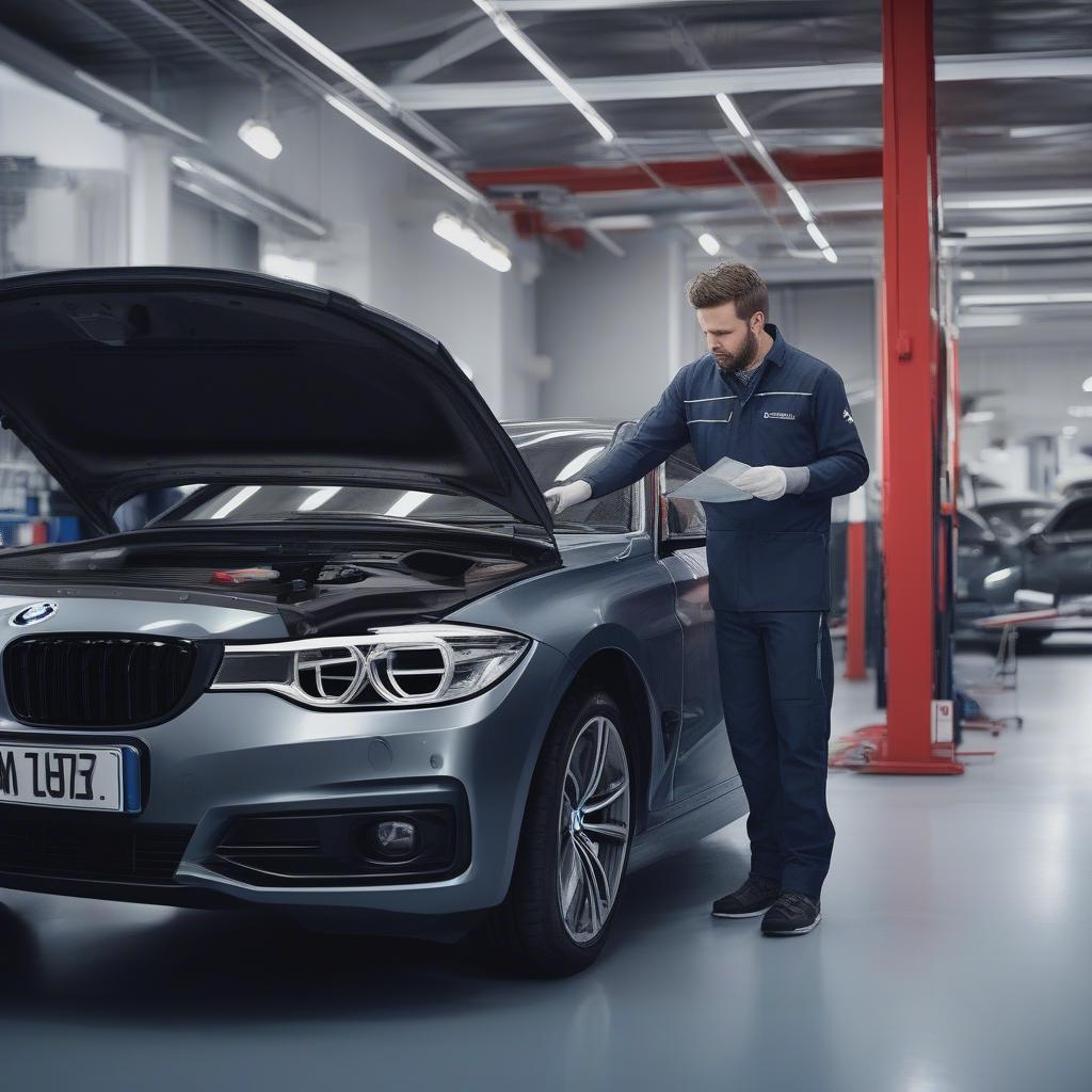 Kỹ thuật viên BMW Approved Service Centre đang kiểm tra xe