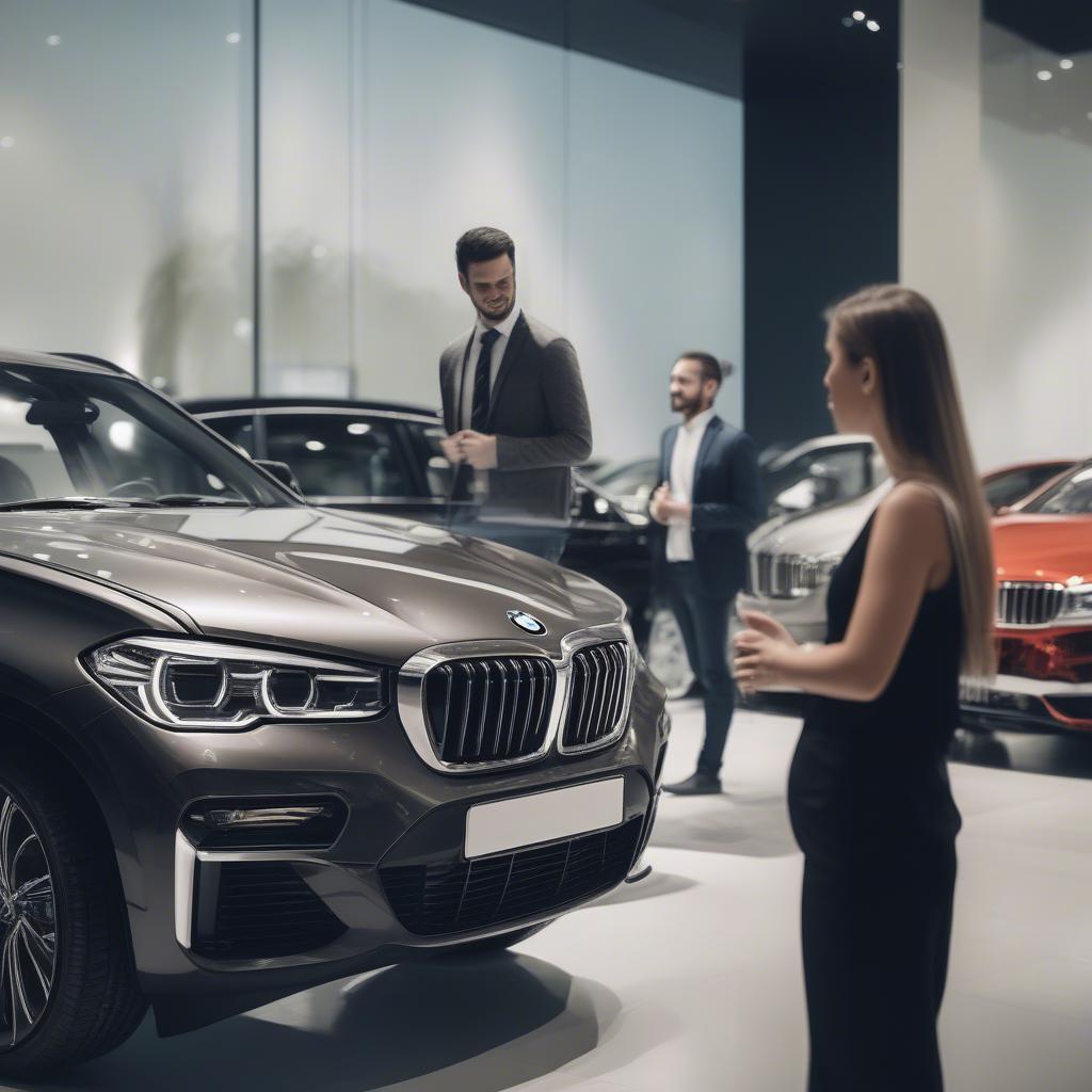 Chuyên viên tư vấn BMW đang giới thiệu xe cho khách hàng.