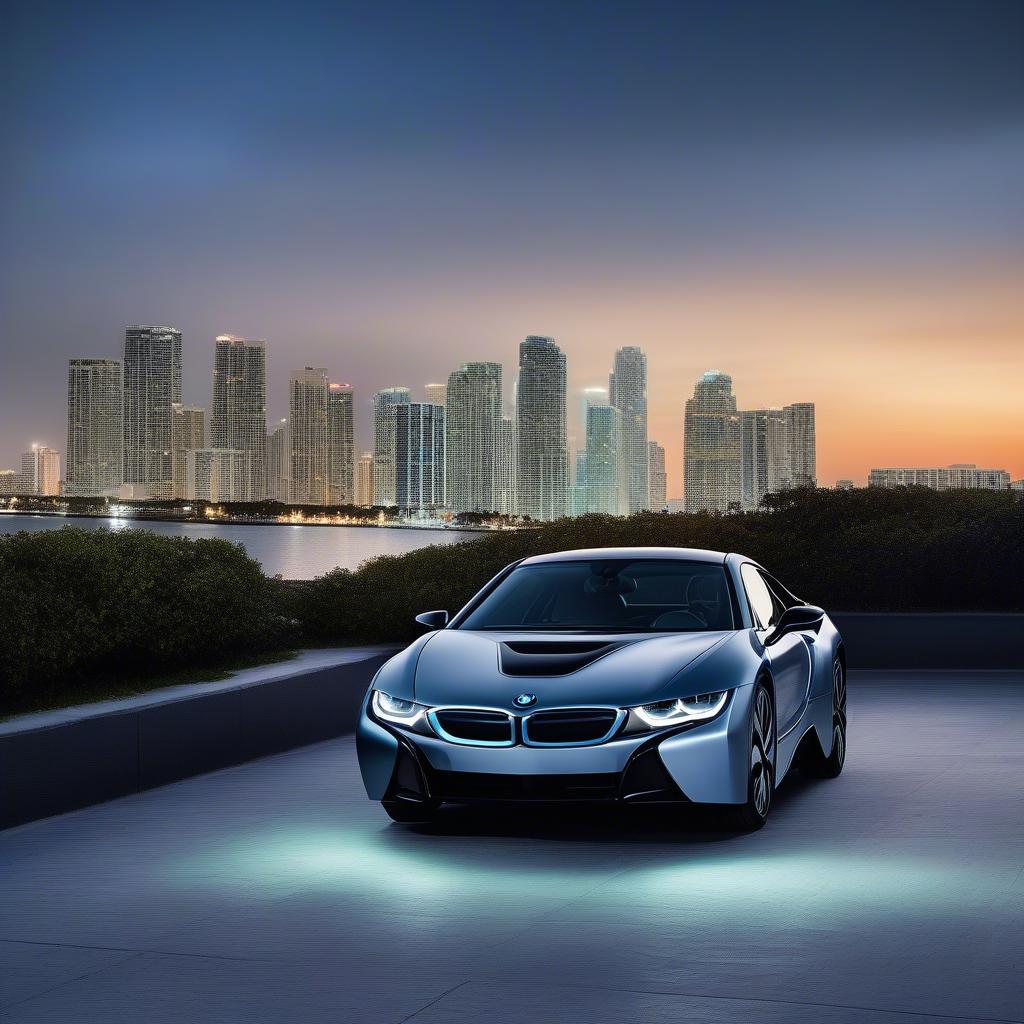 BMW i8 bên bờ biển Miami