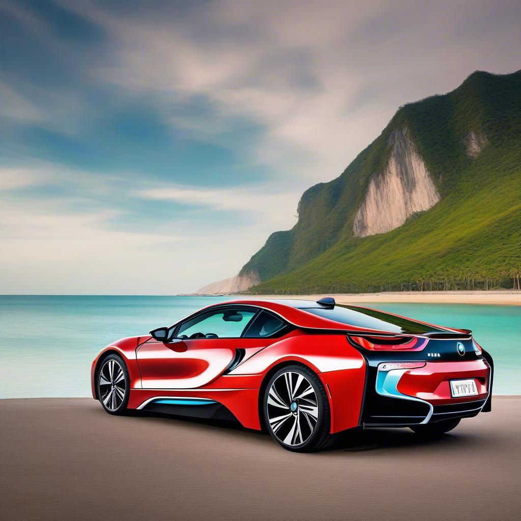 BMW i8 đỏ rực trên bãi biển Đà Nẵng