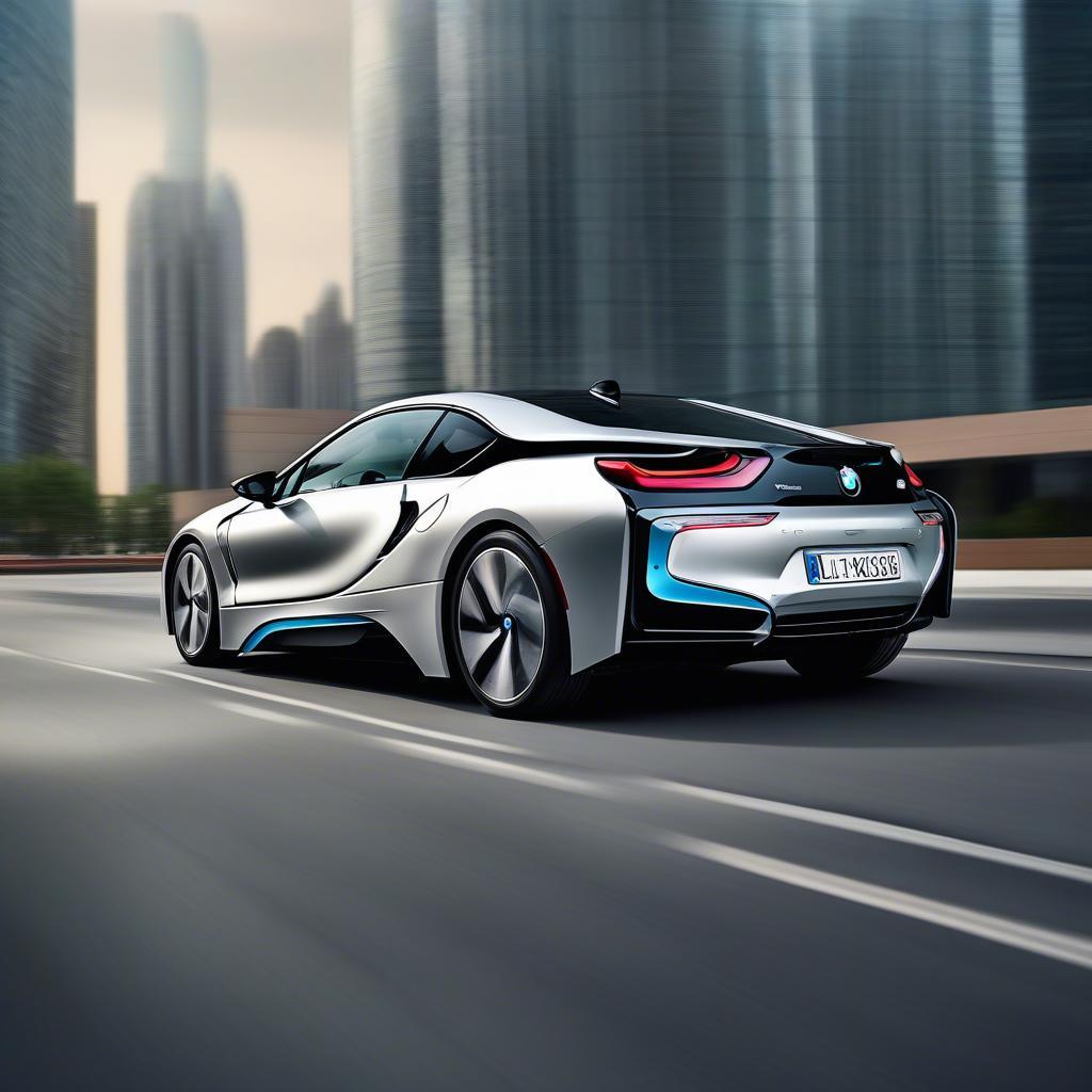 BMW i8 lướt nhanh trên đường phố hiện đại