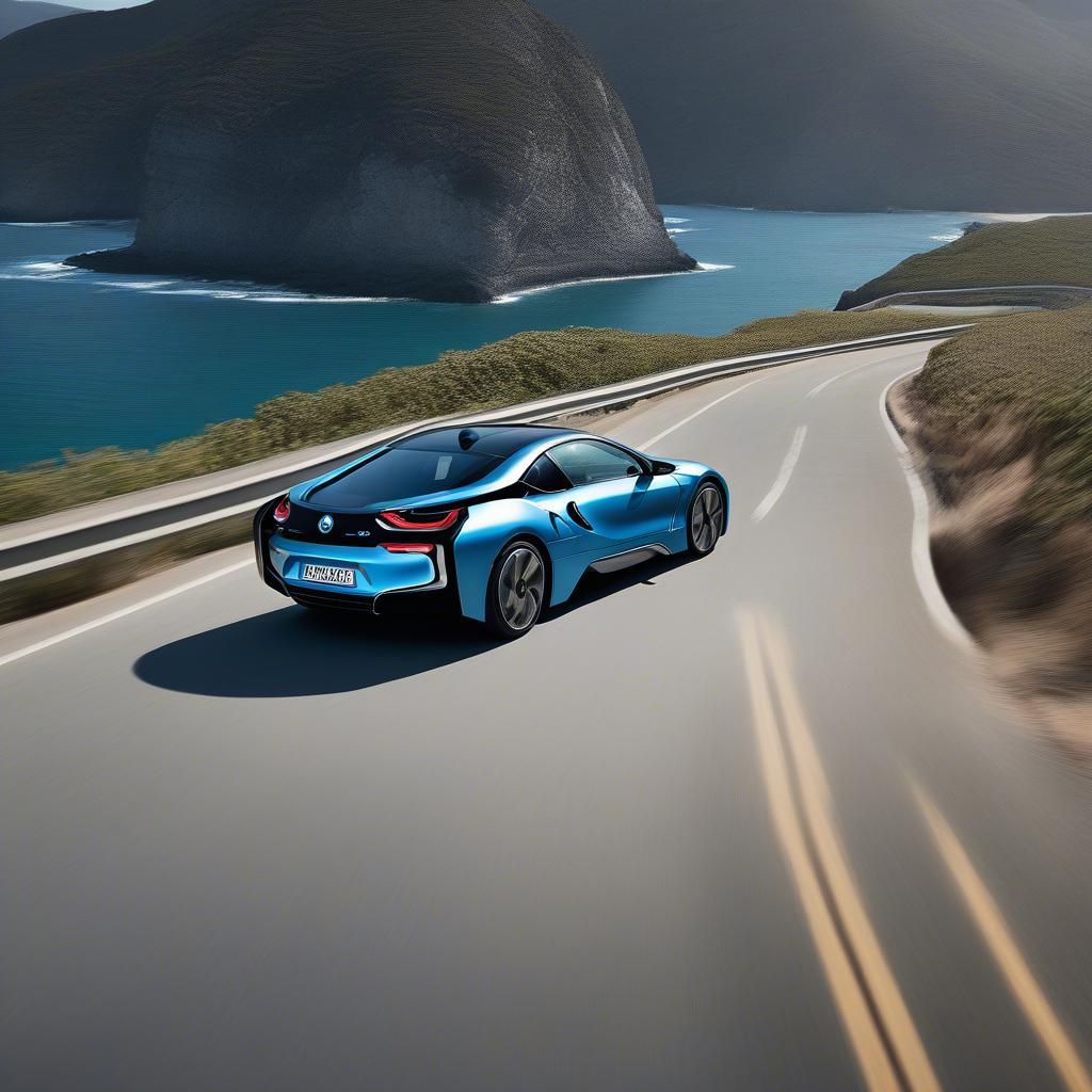 BMW i8 Matte Black and Blue Đường Phố