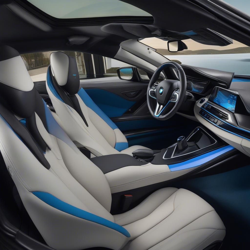 BMW i8 Matte Black and Blue Nội Thất