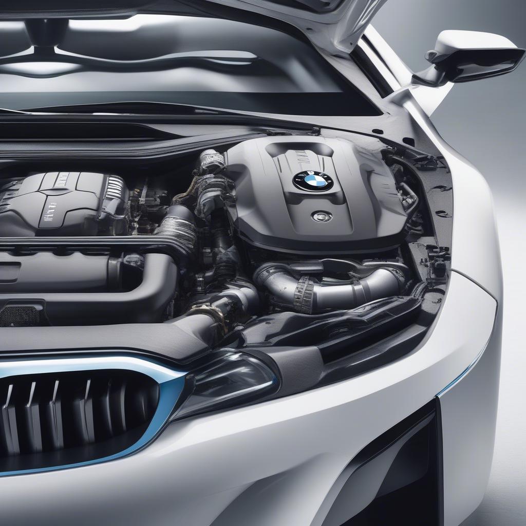 Động cơ Hybrid mạnh mẽ của BMW i8 màu trắng