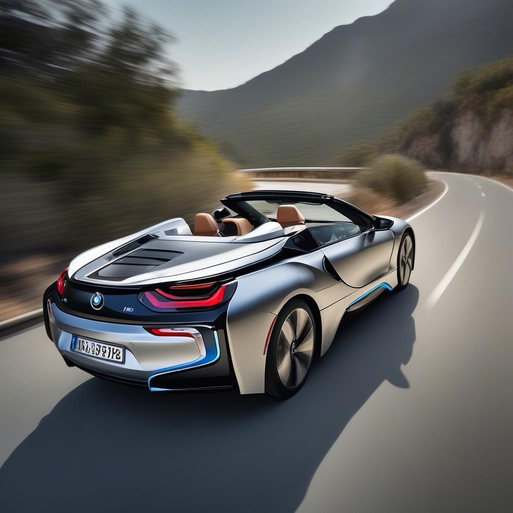 BMW i8 Roadster lướt nhanh trên đường cao tốc.