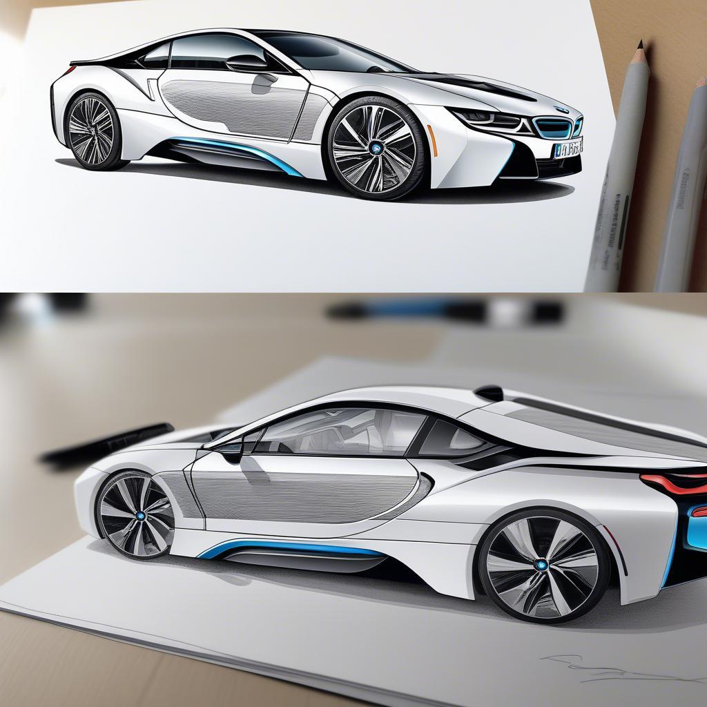 Hình ảnh BMW i8 trên khổ giấy A4