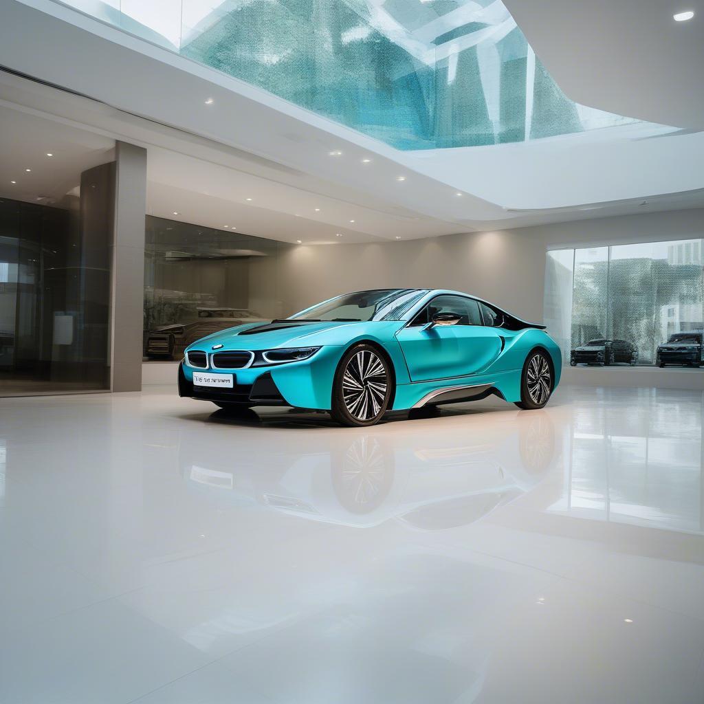 BMW i8 xanh ngọc trưng bày tại BMW Cầu Giấy