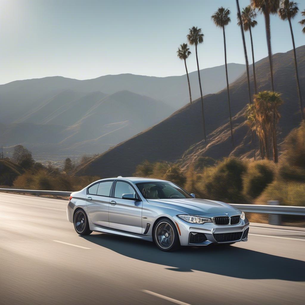 Xe BMW chạy trên đường cao tốc Los Angeles