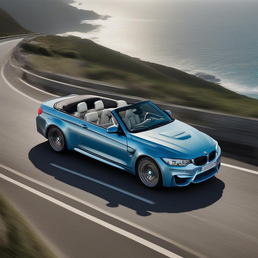 BMW M3 mui trần đang chạy trên đường ven biển.