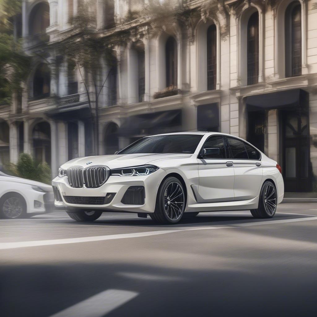 BMW màu Brahminy White nổi bật trên phố