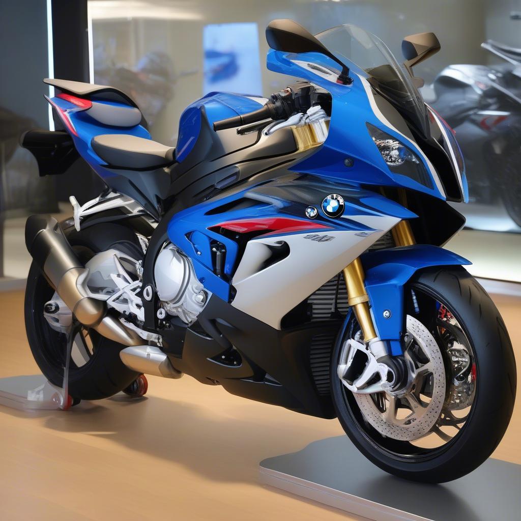 BMW S1000RR 2019 màu xanh được trưng bày