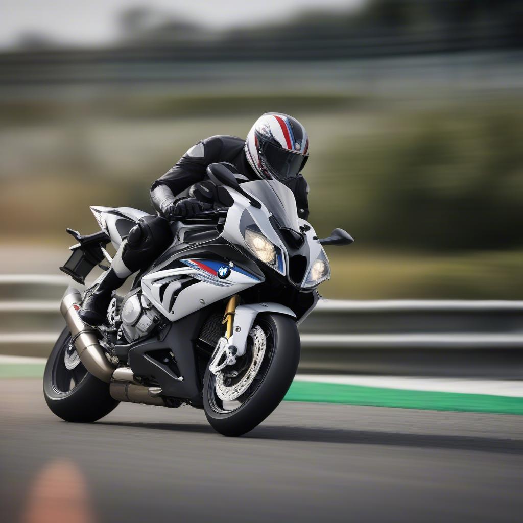 BMW S1000RR đen trên đường đua