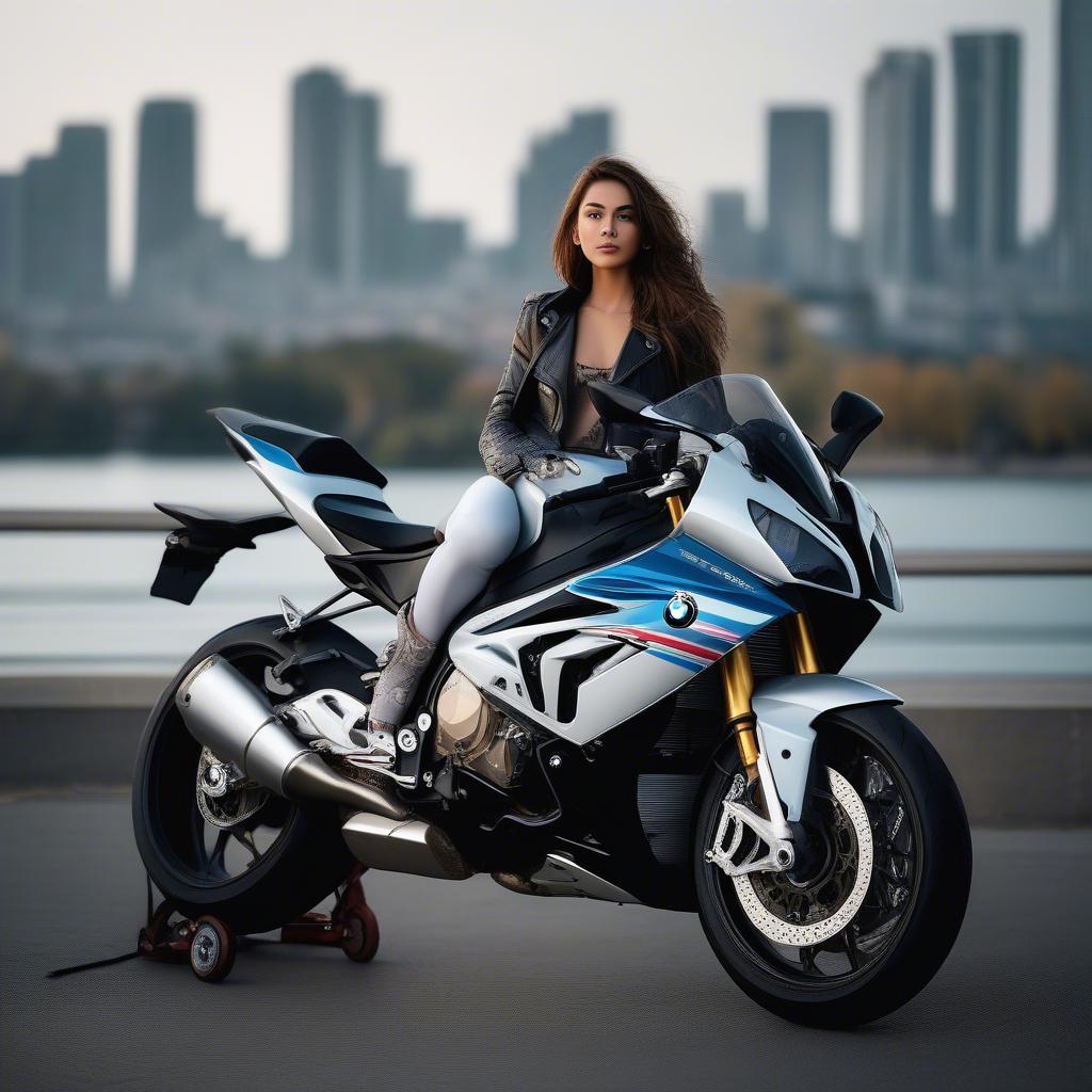 Cô gái tạo dáng bên cạnh chiếc BMW S1000RR