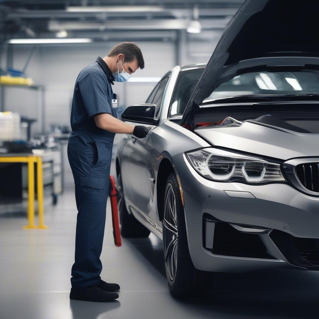 Kỹ thuật viên BMW đang kiểm tra xe