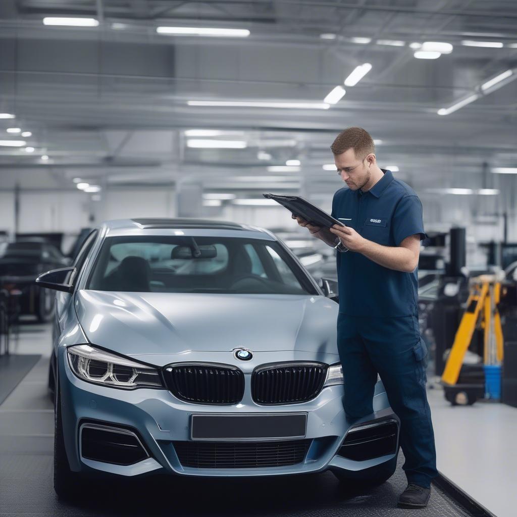 Kỹ thuật viên BMW Service Swindon đang kiểm tra xe