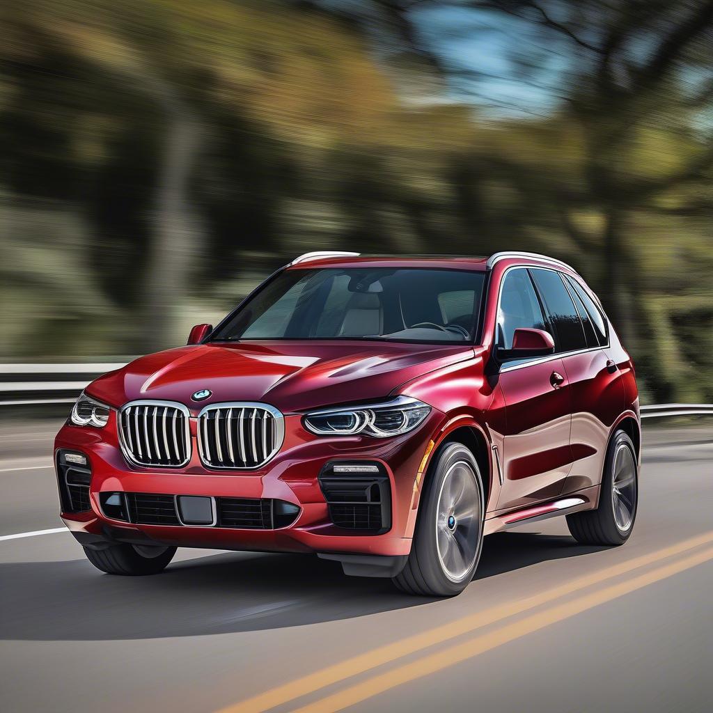 Chiếc BMW X5 đỏ nổi bật trên đường cao tốc