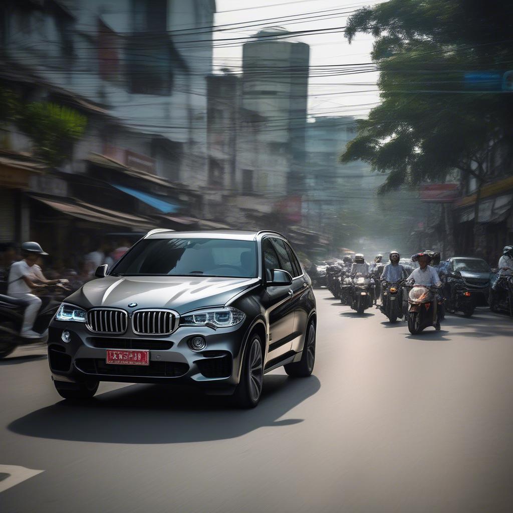 BMW X5 di chuyển trên đường phố Sài Gòn