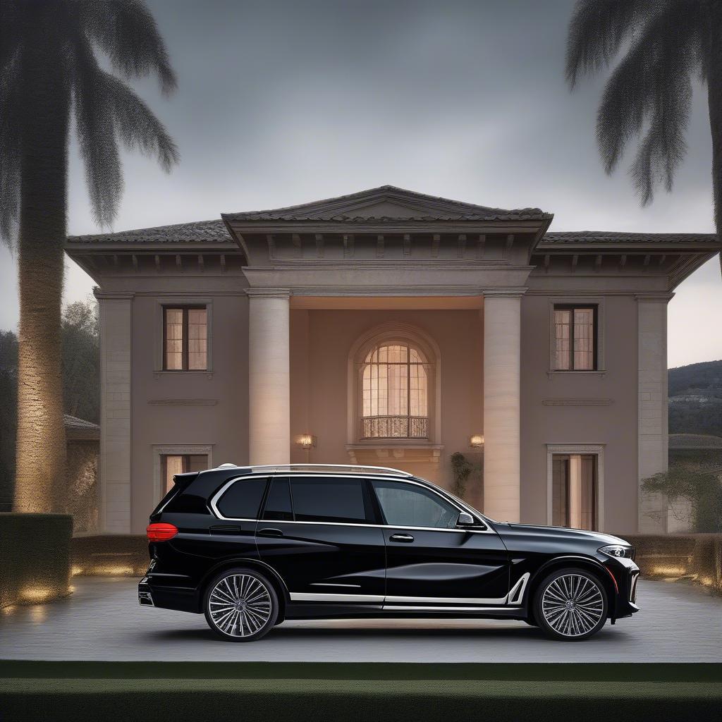 BMW X7 màu đen sang trọng đậu trước biệt thự