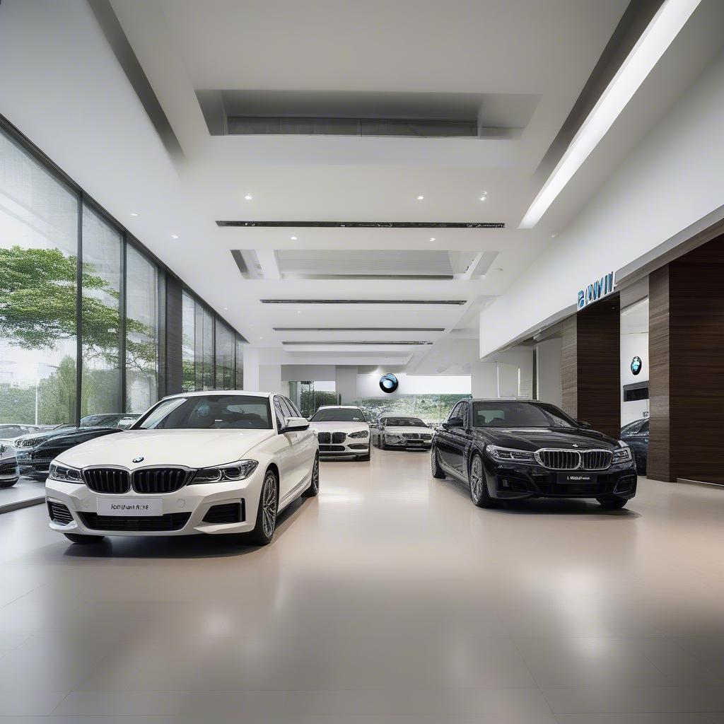 Hình ảnh các dòng xe BMW mới nhất được trưng bày tại showroom Hà Nội, nổi bật với thiết kế sang trọng và hiện đại.