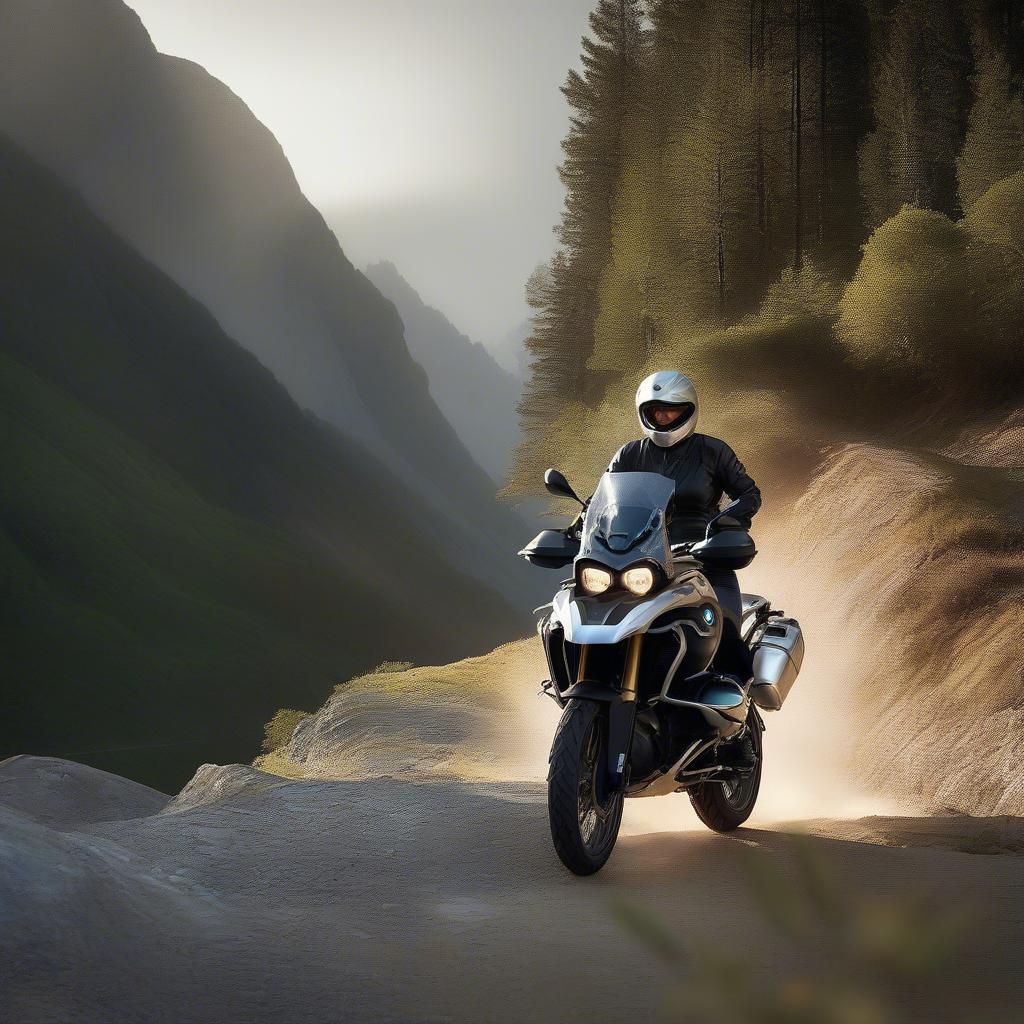 Cô gái bé nhỏ lái BMW GS1200 trên đường