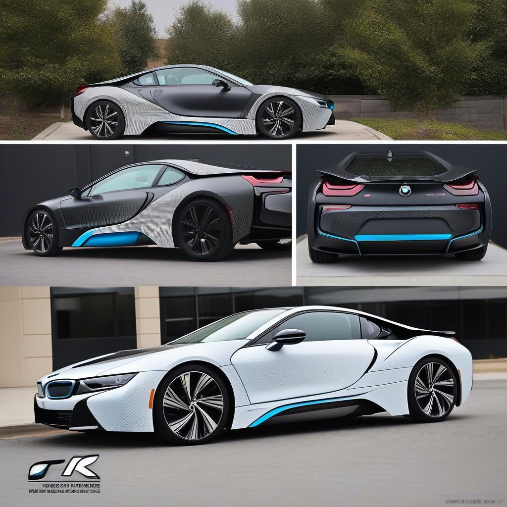 Decal H2 họa tiết carbon fiber trên BMW i8.