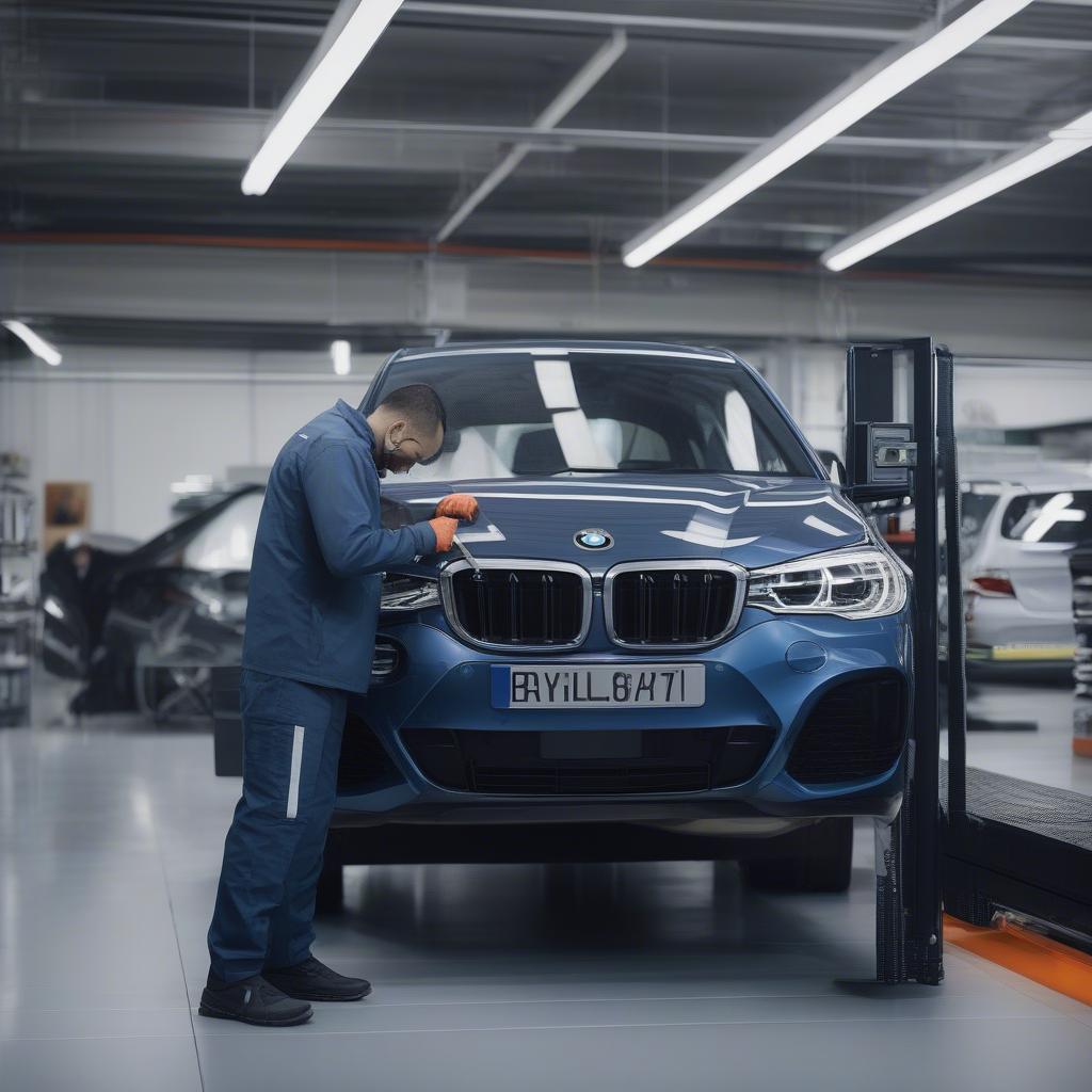 Dịch vụ BMW tại Milton Keynes - Hình ảnh kỹ thuật viên đang kiểm tra xe BMW tại đại lý chính hãng