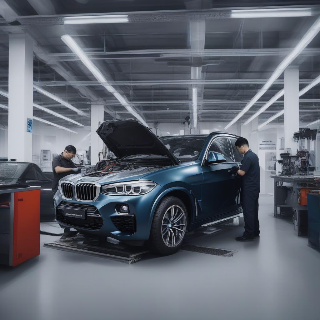 Dịch vụ sửa chữa BMW tại Cầu Giấy - Hình ảnh đội ngũ kỹ thuật viên đang làm việc