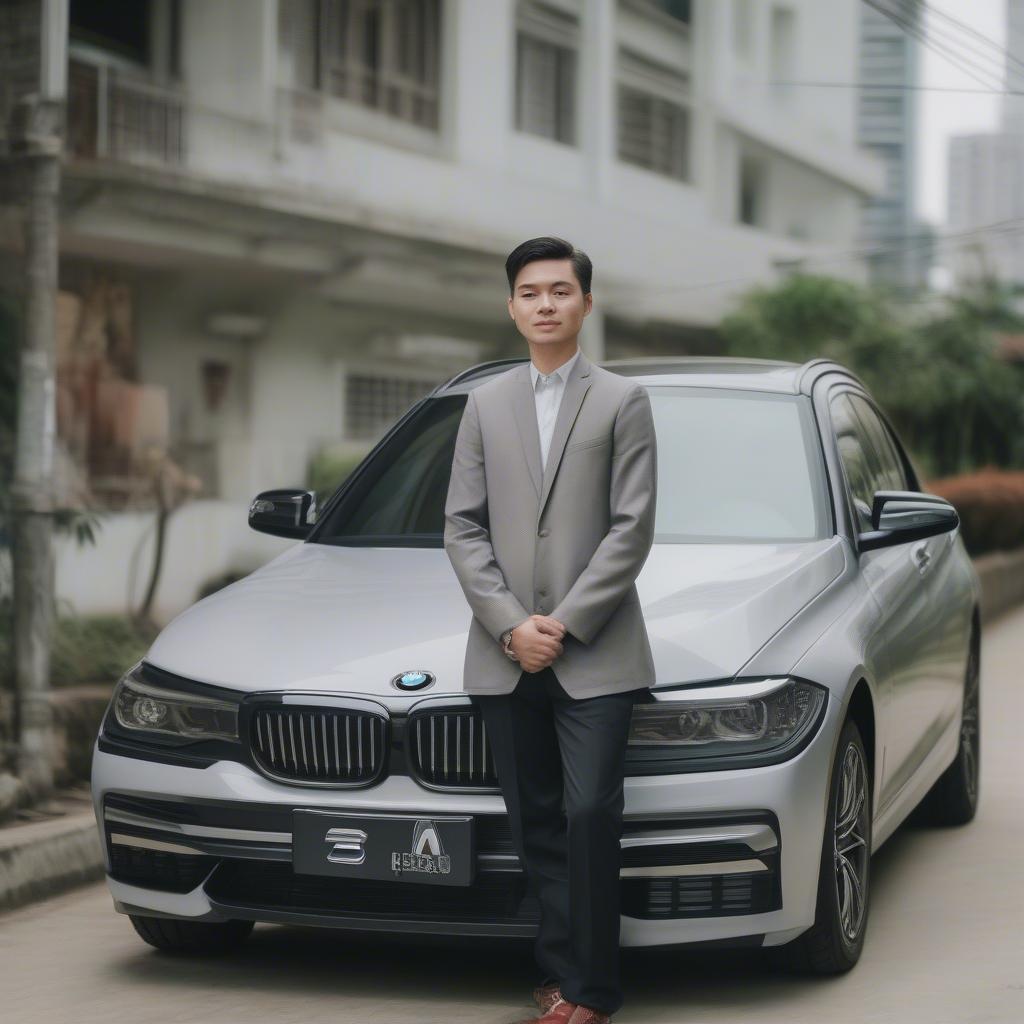 Ông Đoàn Ngọc Hải bên cạnh chiếc xe BMW của mình