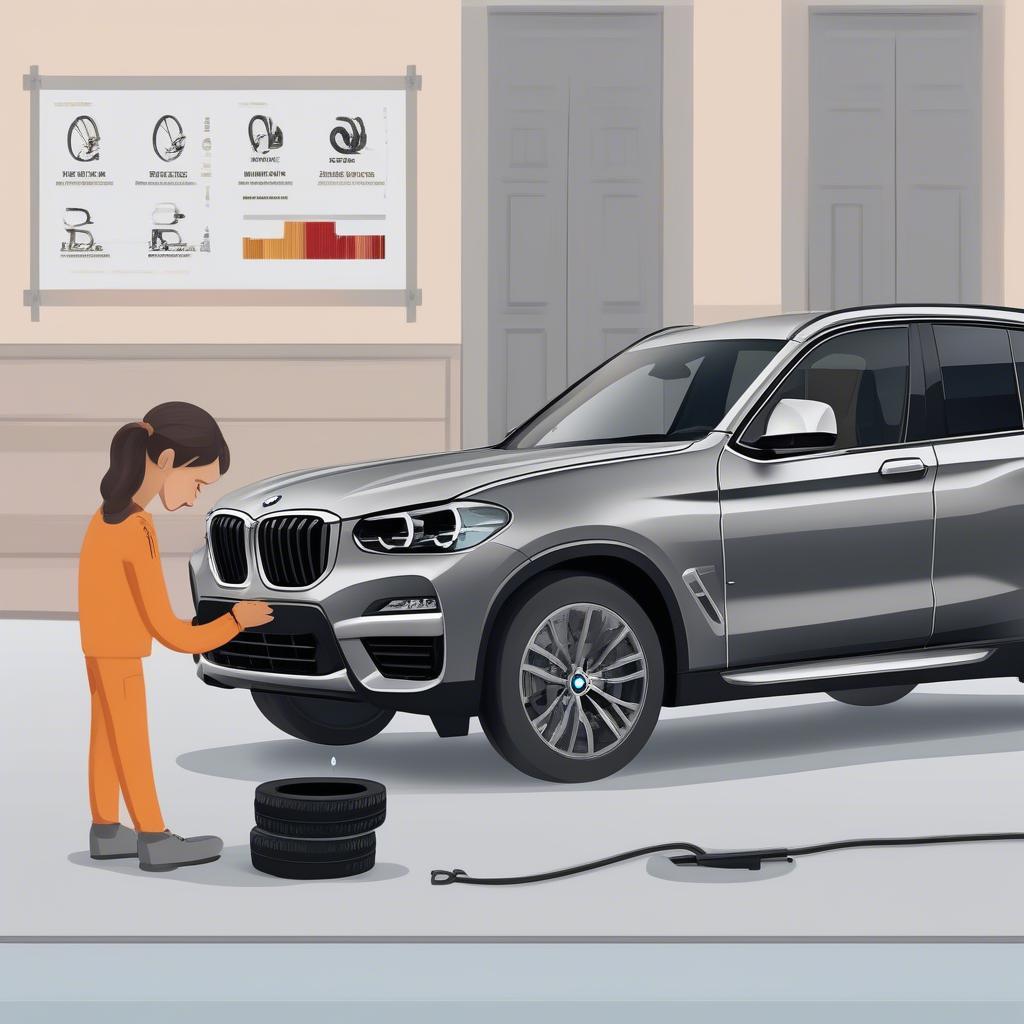 Ảnh minh họa việc kiểm tra áp suất lốp khuyến nghị cho xe BMW X3