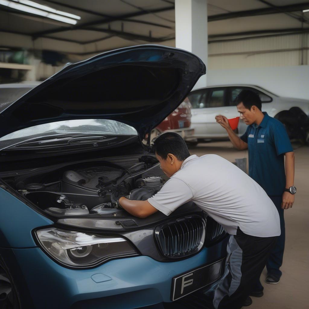 Kiểm tra BMW cũ tại Campuchia