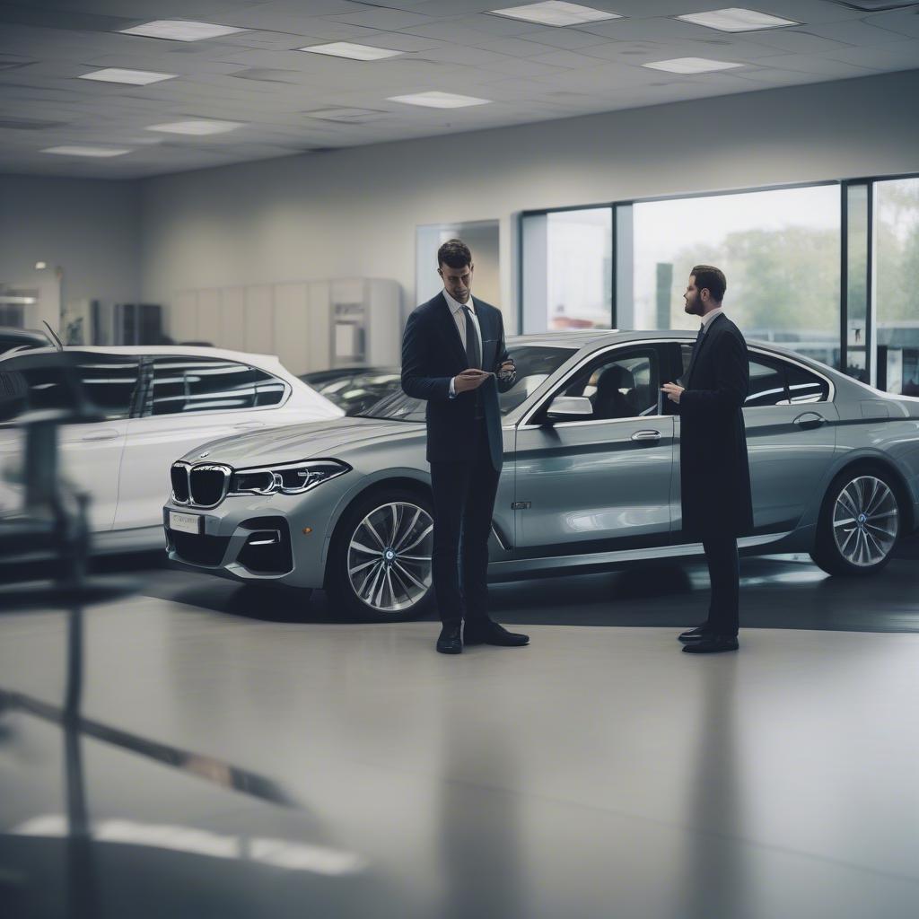 Hình ảnh khách hàng kiểm tra xe BMW trước khi mua