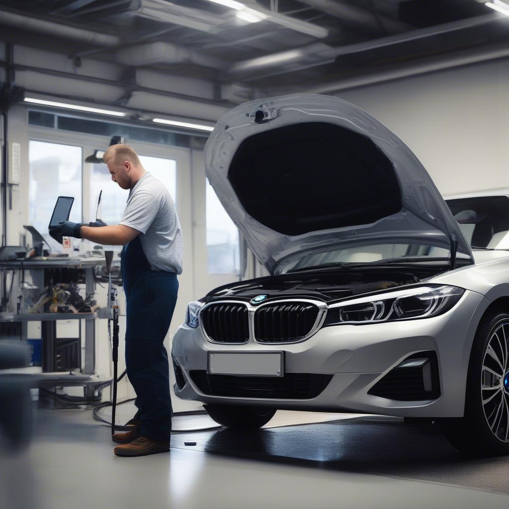 Kỹ thuật viên BMW Cầu Giấy kiểm tra xe