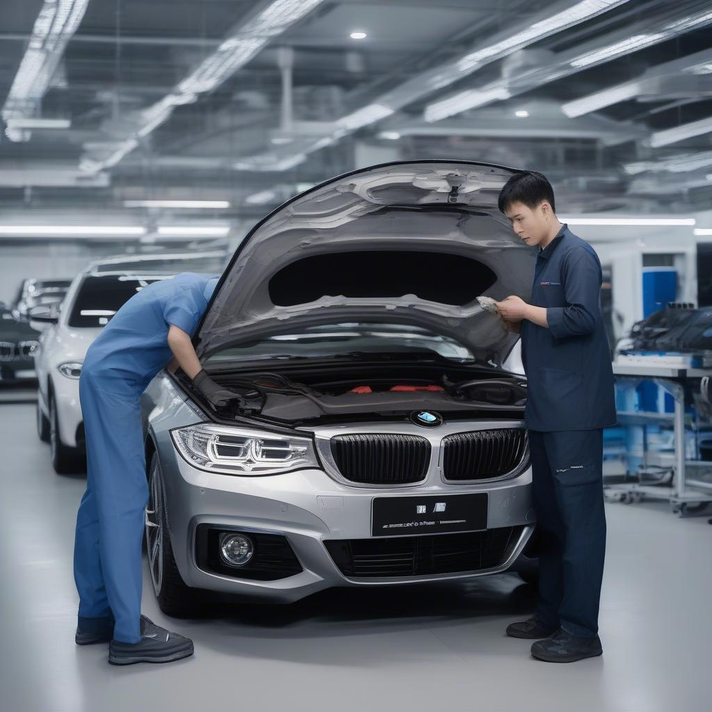 Kỹ thuật viên BMW Cầu Giấy kiểm tra xe