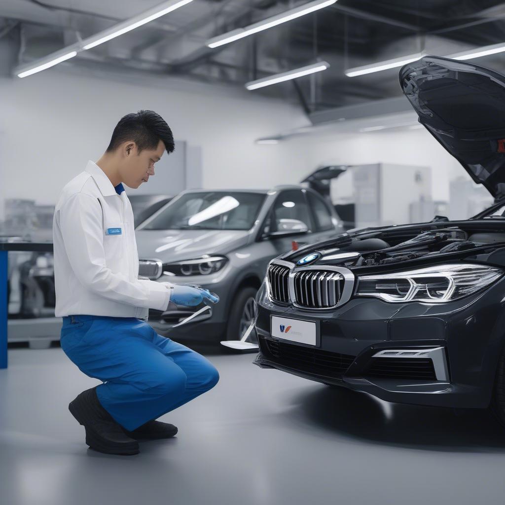 Kỹ thuật viên BMW Cầu Giấy kiểm tra xe