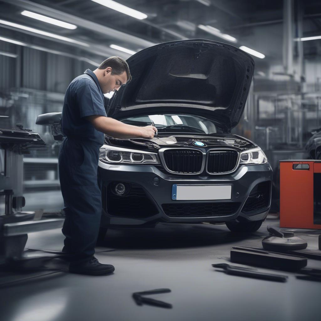 Kỹ thuật viên BMW đang kiểm tra xe