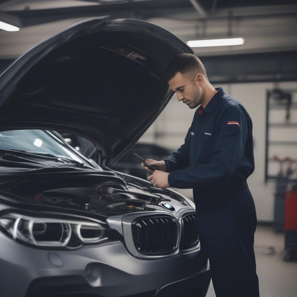 Kỹ thuật viên BMW đang kiểm tra xe