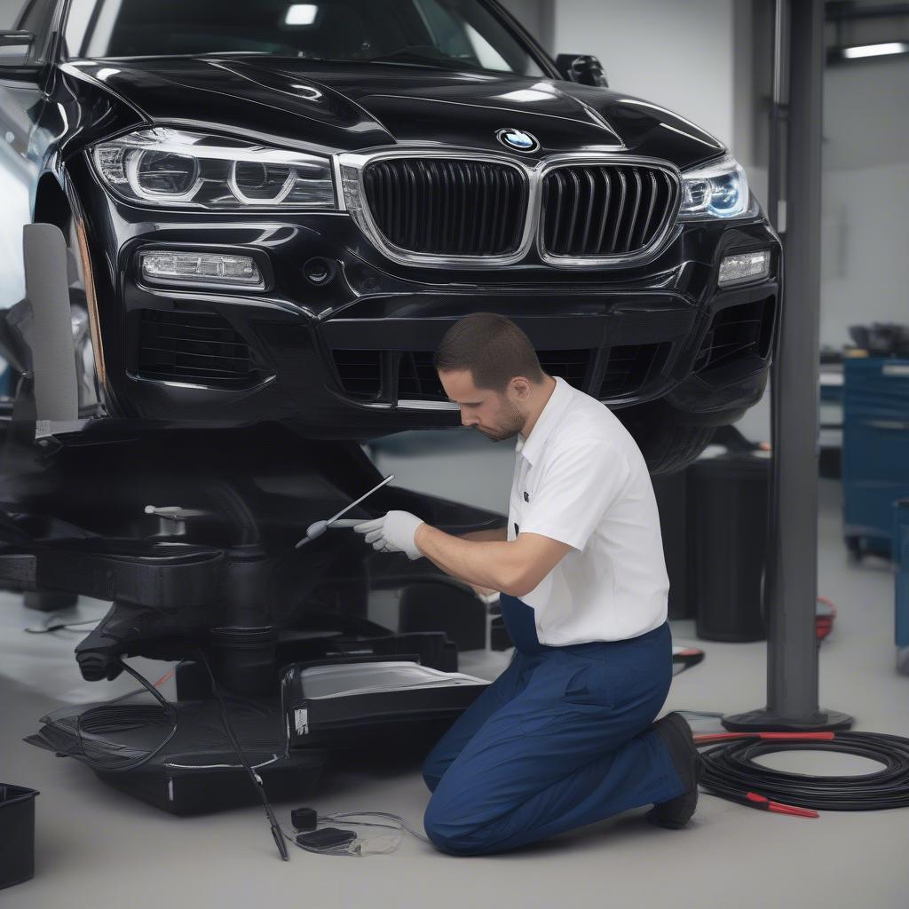 Kỹ thuật viên BMW đang kiểm tra xe