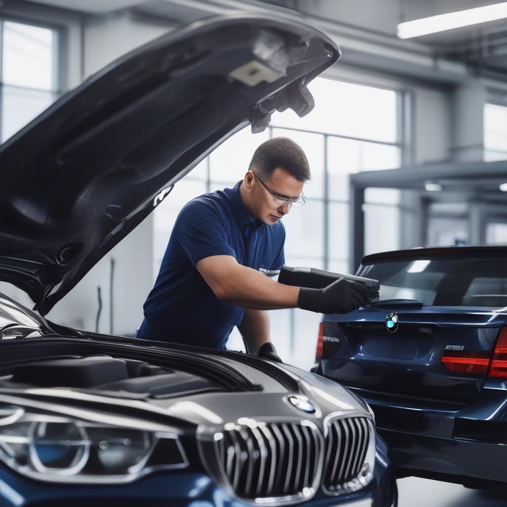 Kỹ thuật viên BMW kiểm tra xe chuyên nghiệp