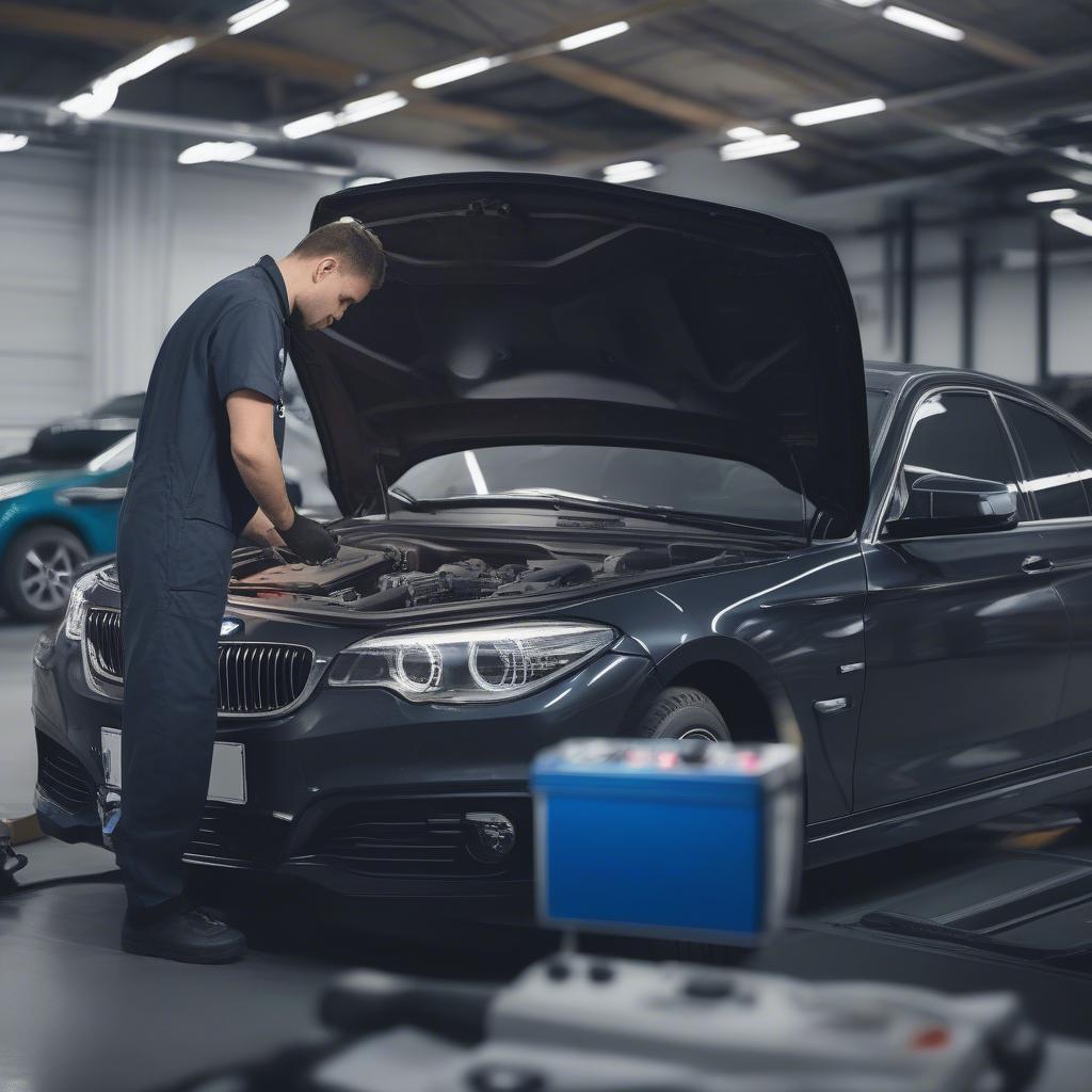 Kỹ thuật viên kiểm tra động cơ BMW