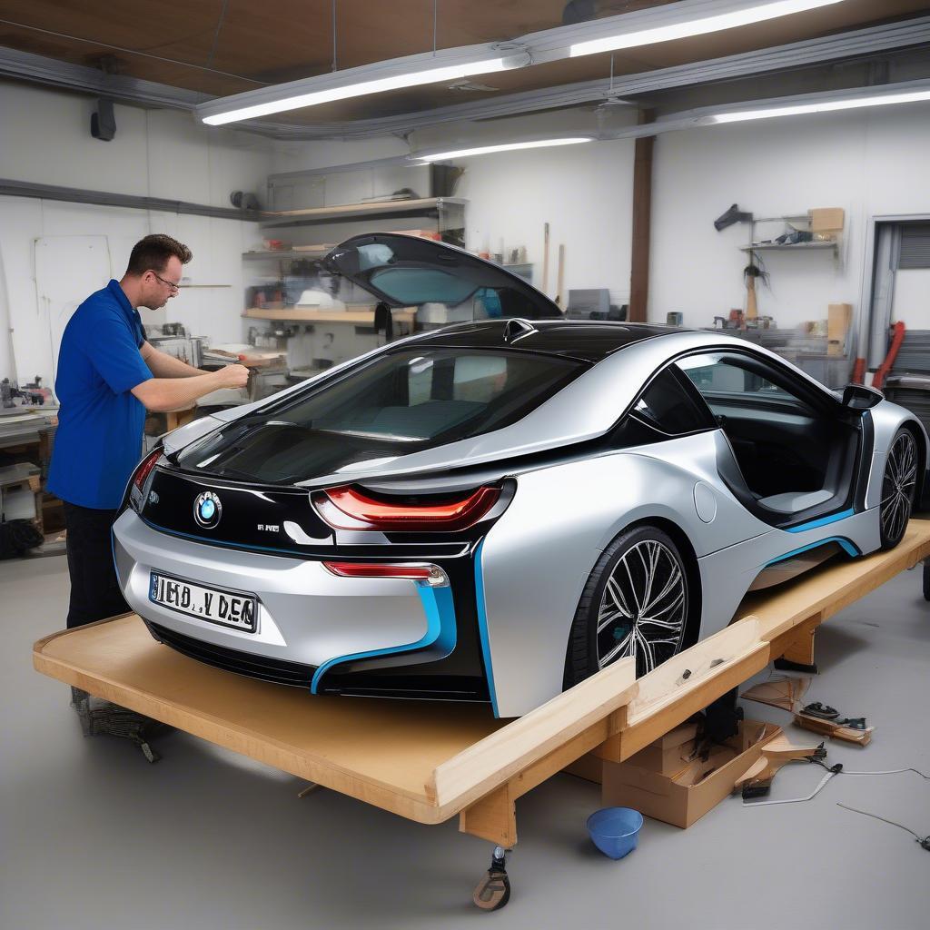 Lắp đặt body kit replica BMW i8 trên một chiếc xe