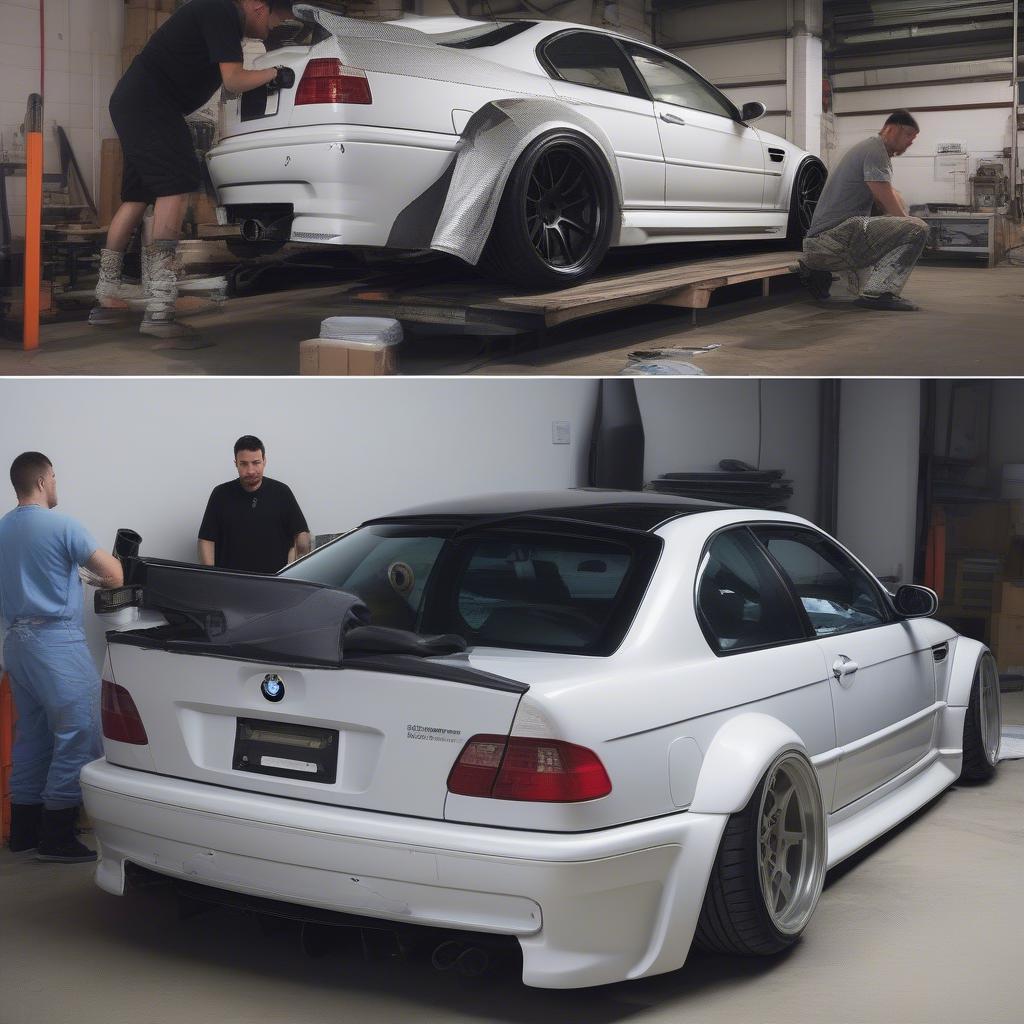 Quá trình lắp đặt body kit Rocket Bunny trên BMW M3 E46