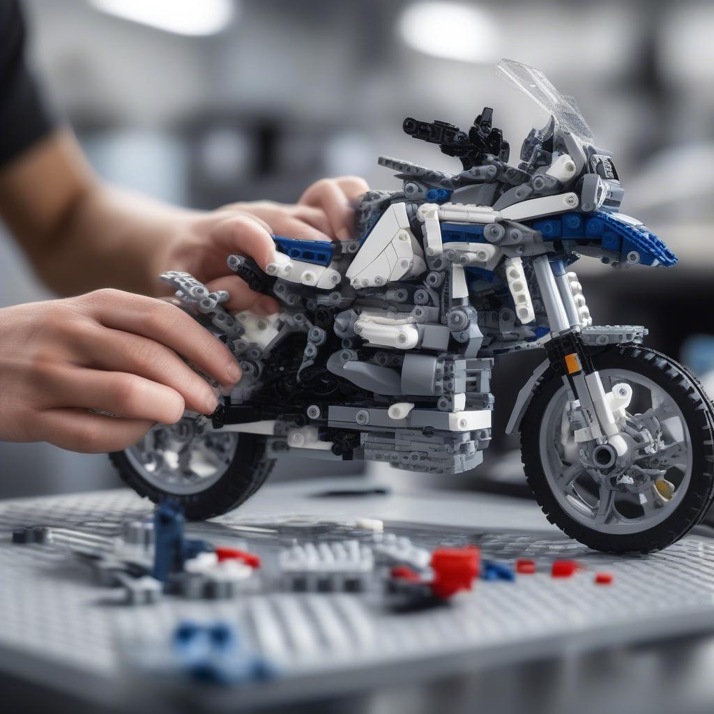 Mô hình Lego BMW R 1200 GS Adventure đang được lắp ráp