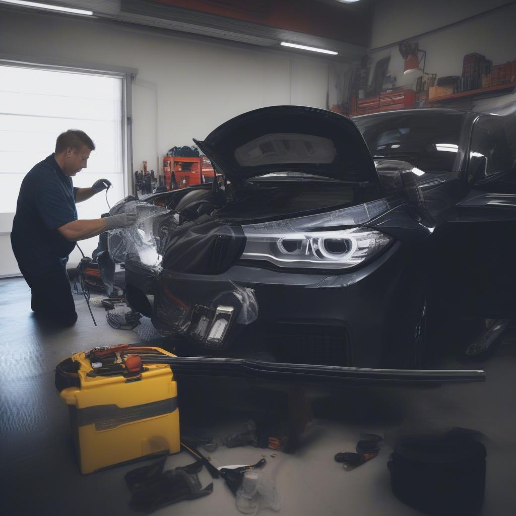 Quy trình nâng cấp đèn pha BMW F10 LCI tại gara chuyên nghiệp